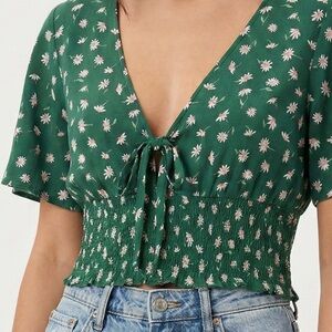 American Eagle Green Floral Crop Top